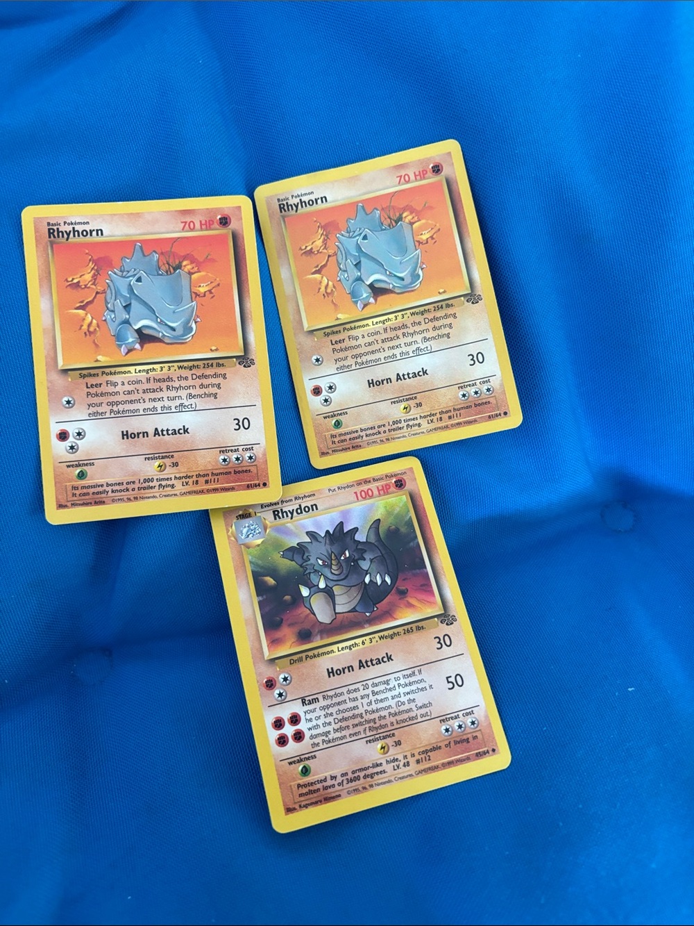 Pokémon Cards Rhyhorn Rhydon HP 70 100 1995,1996,1998 Strength Type Pokemon NWOT